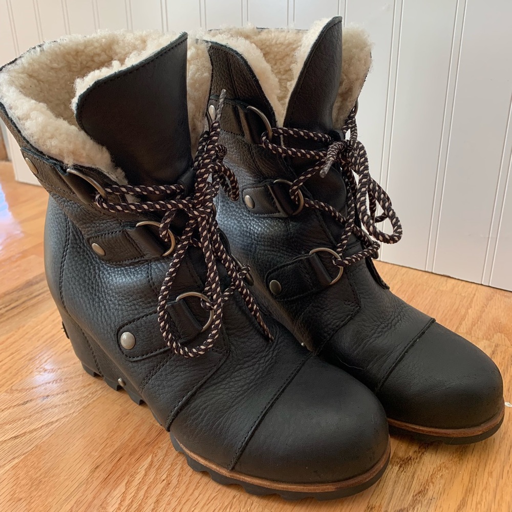 Sorel Joan of Arctic Mid Shearling Boots, Pebbled Leather wedge